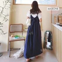 Makone 상표등록 오버사이즈 멜빵 리본 원피스 빅포켓 코듀로이 끈 스커트