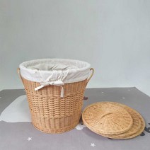영앤리빙 라탄 세탁바구니 빨래바구니 원형 뚜껑있음 허니 중