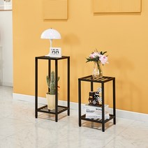 카페인테리어 거실 코너선반 진열장 벽 철제 화분진열대 틈새 협탁 철제다이 2단, 블랙