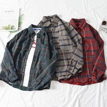 남성 캐쥬얼 느낌 남자 루즈핏 차분한 체크 무늬 남방