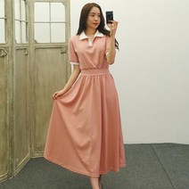 화이트카라 밴딩 a라인 반팔 롱원피스 루즈핏