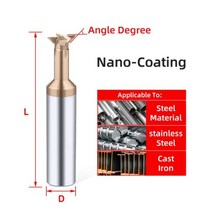 카바이드 더브테일 밀링 커터 금속 가공용 CNC 공구 텅스텐 스틸 엔드 밀 모따기 45 도 60 75 도, D3x50L_Coating | 75 degree