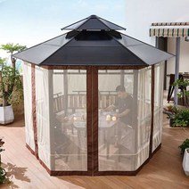 파라고 마당 썬룸 팔각정 정원 쉼터, 직경 3.5m(테이블 포함) 및 거즈 커튼