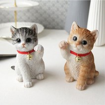 카페 방울단 귀여운 큰눈 고양이 미니어처 소인국 감성소품 장식품 취미 피규어, 브라운