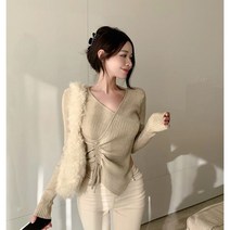 데이데이D 골지 긴팔 봄 니트 브이넥