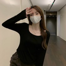 루나글램 U넥 긴팔티 크롭티