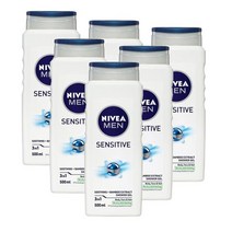 니베아 맨 센시티브 쓰리인원 샤워젤 바디워시 남성올인원워시 500ml Nivea MEN Sensitive 3-IN-1 Shower Gel, 6개