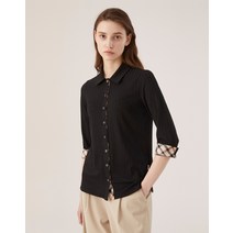 22SS [인기 재입고/D-GIFT] 블랙 체크배색 골지스판 7부소매 카라티셔츠 DLTS2B791BK