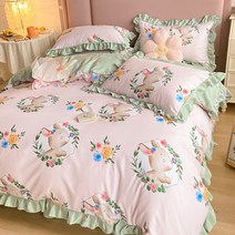 작은 신선한 레이스 4 피스 세트 싱글 및 더블 샌딩 공주 바람 침대 시트 스커트 이불 커버 세트