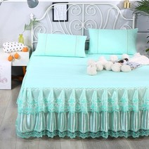 침대 베드 스커트 토퍼 이불 커버 핑크 프릴 한국어 레이스 매트리스 세트 탄성 시트 베갯잇 여러 크기 사용 가능, -qh-7lu, 2pcs 베갯잇