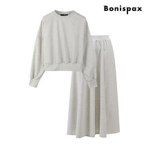 (백화점 정품) 보니스팍스 라운드넥 무지 맨투맨 롱 스커트 셋업 (XO1OW016L0) 729896, 블랙, 1개