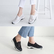 런슈즈 봄여름 단화 운동화 여성스런 레이스 슬립온 3cm