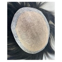 남성 가발 PU 라운드 사이드 헤어 교체 인간의 머리카락 시스템 블랙 가발과 통기성 실크베이스, 검은색, 18x22cm
