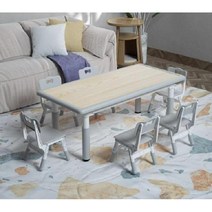 학생 유치원 공부 스터디 학습지 그룹 테이블의자세트 우키러닝타워, 나뭇결 그린 테이블+의자 4개