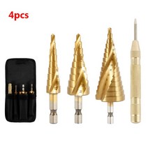 hss 티타늄 코발트 센터 펀치 HSS 스텝 드릴 고속 철강 육각 정강이 코팅 금속 나무 구멍 3pcs 3-12mm/4-12mm/4-20mm/4-32mm, [01] 4pcs