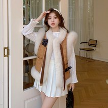 촌캉스 룩 조끼 옷 여성용 3D 꽃 장식 모조 여우털 달콤한 민 면 패딩 탱크 파카 겨울
