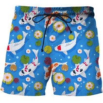 남자 숏 바지 여름 동물 금붕어 그래픽 비치 3D 패턴 Boardshorts 레저 패션, 16 CBDK-1537