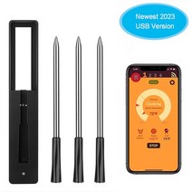 블루투스온도계 USB 모바일 앱 BBQ 무선 블루투스 바베큐 온도계 오븐 그릴 툴 스마트 디지털 주방 액세서, 한개옵션1, 01 Three Probe