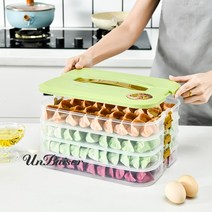 UNBAISER 4층 만두통 냉장고 전용 가정용 냉동 냉동 냉동 만두 손만두 혼돈 신선도 수납함, 푸른 색, 1단(만두 40개)