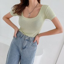 봉시스터즈 스퀘어쫄티 여성티셔츠 반팔 쫄티 무지 라운드 크롭 기본티