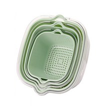 혼멘 주방 가정용 다용도 더블 플라스틱 레이어 야채 과일 세척 바구니, 6종세트, 그린