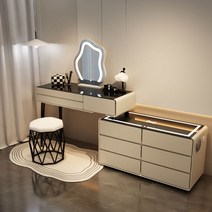 MONTHERIA 다용도 화장대 수납화장대세트(LED 거울+의자+USB 스마트 충전 포함) A598-27, 120cm-B, 카키+6 서랍