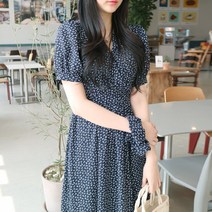 메리앤유 하늘하늘 잔꽃나염 쉬폰소재 랩원피스 슈슈세트
