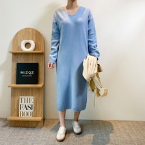 루즈핏 봄 가을 브이넥 키큰여자 빅사이즈 임산부 만삭 심플 롱 원피스