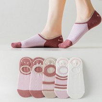 워더미 여성용 스마일 핑크 로즈 컬러 탄탄 골지 덧신 5P W729
