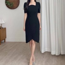 엘린무드 미뉴엣 반팔 튤립 웨이브 스퀘어넥 물결넥 딱떨어지는 H라인 꽃잎 트임 하객 원피스 2COLOR