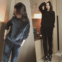벨벳 트레이닝 세트 여성 빅사이즈 기모 맨투맨 바지 투피스