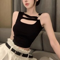 크롭 탑 탱크 할로우 아웃 퓨어 슬림 핫스위트 하이 스트리트 여름 올 매치 사파리 스타일 BF 쿨 여학생 얼짱 시크 여성용