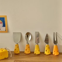 반개체리홈 치즈 디자인 디저트 커트러리 숟가락 포크 나이프 끌 세트, 5종세트(큰 끌+작은 끌 추가)
