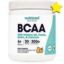 Nutricost 우먼 여성 여자용 BCAA 분지사슬 아미노산 30회분 워터멜론 논 GMO, Peach Mango