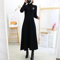 헤이뽀 / 미호 절개 목폴라 훌라인 플레어 니트 롱 원피스