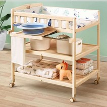 원목 기저귀 갈이대 신생아 스탠드 이동식 바퀴 교환, 2단(원목파티션)+사이드패널+수납박스