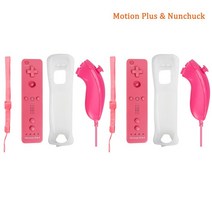 콘솔 게임패드 무선 게임 컨트롤러 Nintendo Wii/Wii U 조이스틱 2 in 1 원격 패드 세트 옵션 모션 플러스실리콘 케이스 포함 비디오, 14 2 pink nunchuck