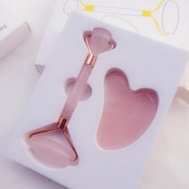 페이스롤러 니들롤러 마사지롤러 로즈 쿼츠 롤러 페이스 리프팅 마사지기 과샤 천연 옥 슬리밍 제이드 스크, Pink Set-Box, 09 Pink Set-Box