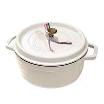 스타우브 꼬꼬떼 직구 무쇠 주물 양수냄비, 화이트, 24CM