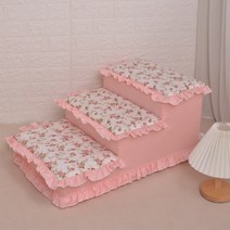 강아지 계단 펫스텝 침대계단 애완 동물 럭셔리 디럭스 사다리 작은 개 고양이 램프, [01] 3Steps 65x40x30cm, [12] Floral Pink