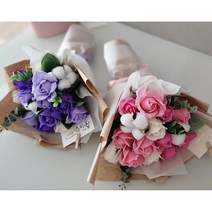 [투명 가방 메세지픽 무료증정] 반짝이는 펄이 입혀진 비누꽃다발 연주회 전시회 생일 기념일 꽃다발, 핑크