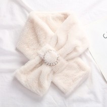 밍크퍼목도리 폭스머플러 모피목도리 여우 인조 토끼털 칼라 진주 버튼 크로스 플러시 스카프 스타일 겨울 양면 두꺼운 목 보호 목도리