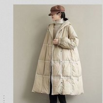 여성 경량 가벼운 구스 누빔 롱 패딩 점퍼 후드 사각 퀼팅 자켓