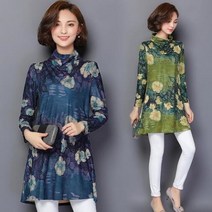 [바쿠]여성 빅사이즈 유채화 물감 그림 하이넥 미니원피스[10879mw11398hy]