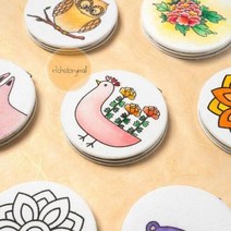 손거울 패브릭 원형손거울제작 DIY 휴대용, 모란 손거울