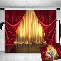 Qian 7x5FT Vinyl 3D Rendering Theater Stage Theme Photography Backdrops Golden and Red Curtains Phot, 1, red or gold