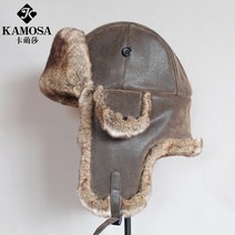 트루퍼햇 겨울 방한 스키 썰매 캠핑 귀도리 군밤모자, 브라운 레더/브라운 플러시 L(58-60cm)