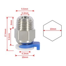 10pcs 3d 프린터 부품용 공압 커넥터 bowden 퀵 조인트 커플러 1.753mm 파이프 pc4 m6 m10 피팅 ptfe 튜브 24mm, jp4-01m10v6