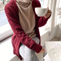네모 여성용 데일리 오픈형 베이직 니트 가디건
