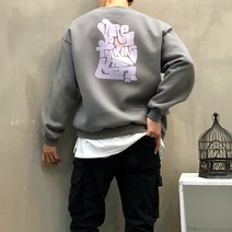 기모 오버핏 3D 레터링 프린트 남자 겨울 맨투맨 티셔츠